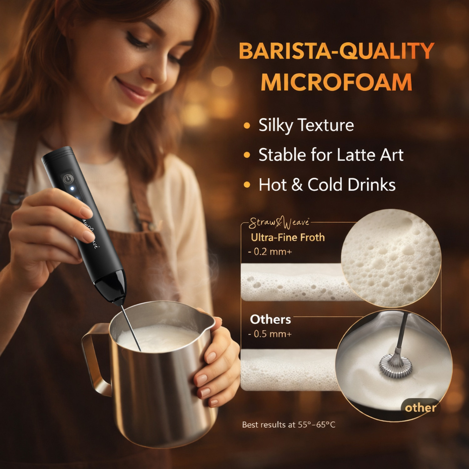 Image of Straw&Weave 50 W Black Hand Blender, Electric Whisk
