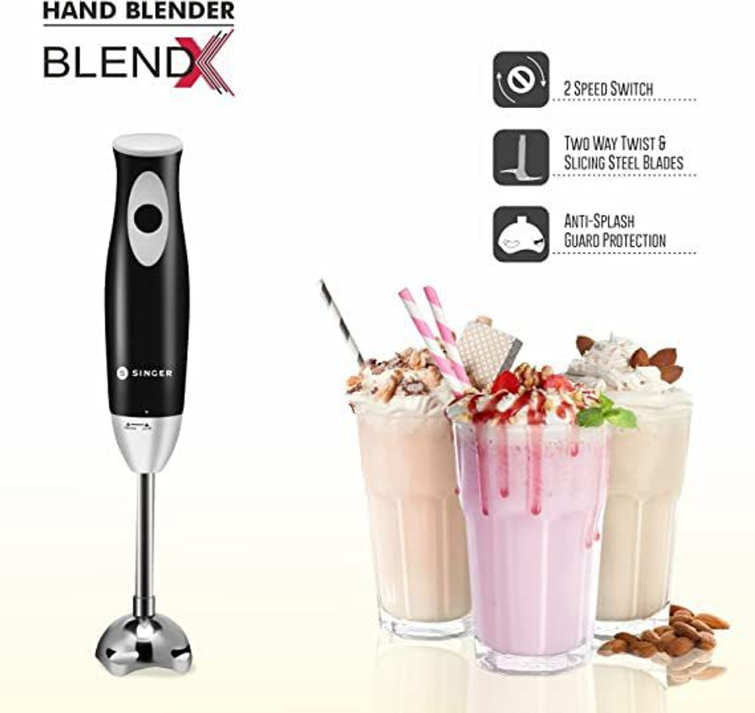 Image of SINGER 300 W White, Black Hand Blender