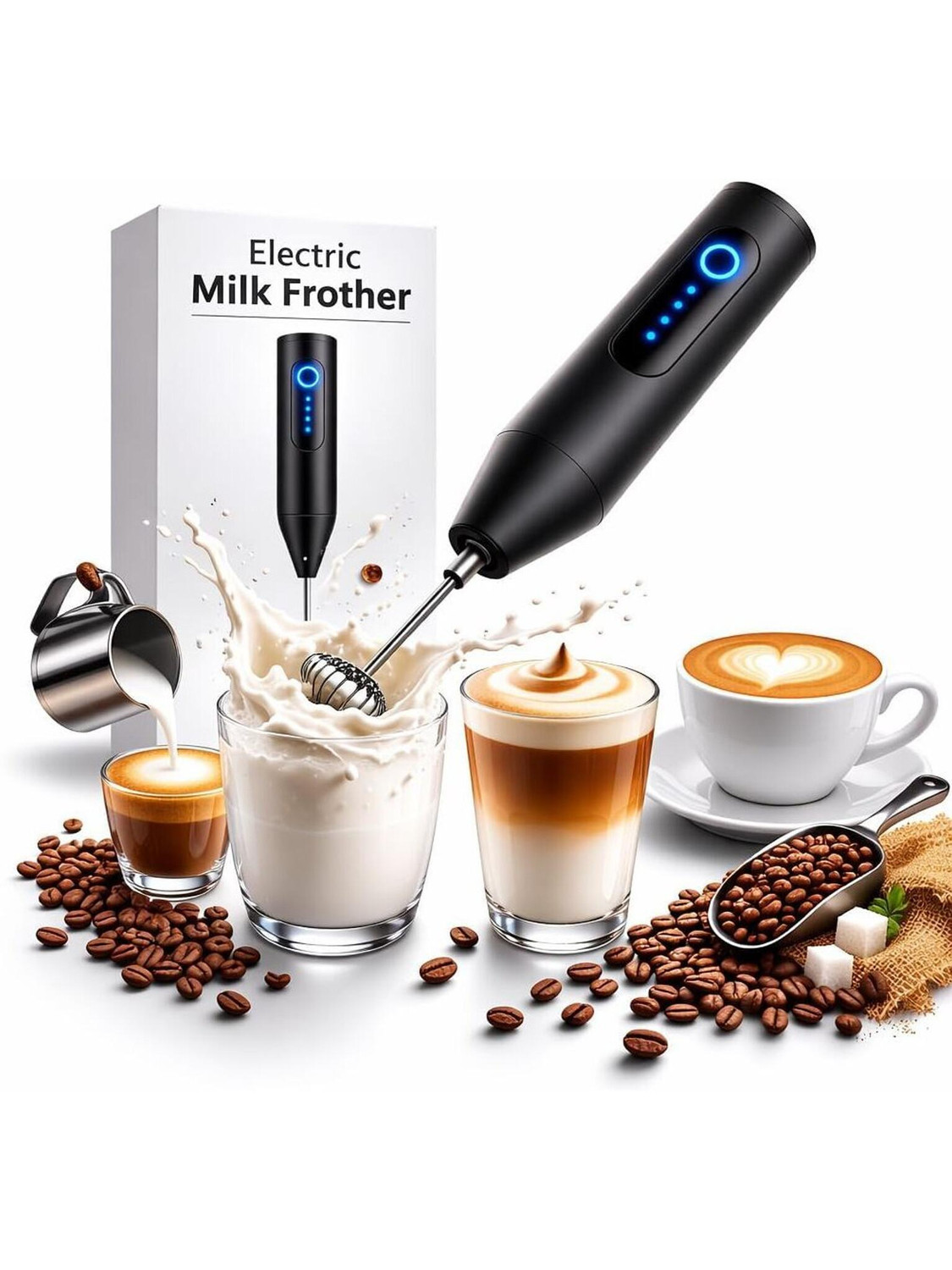Image of valfos 50 W Black Electric Whisk (Rechargeable Electric Milk 01)