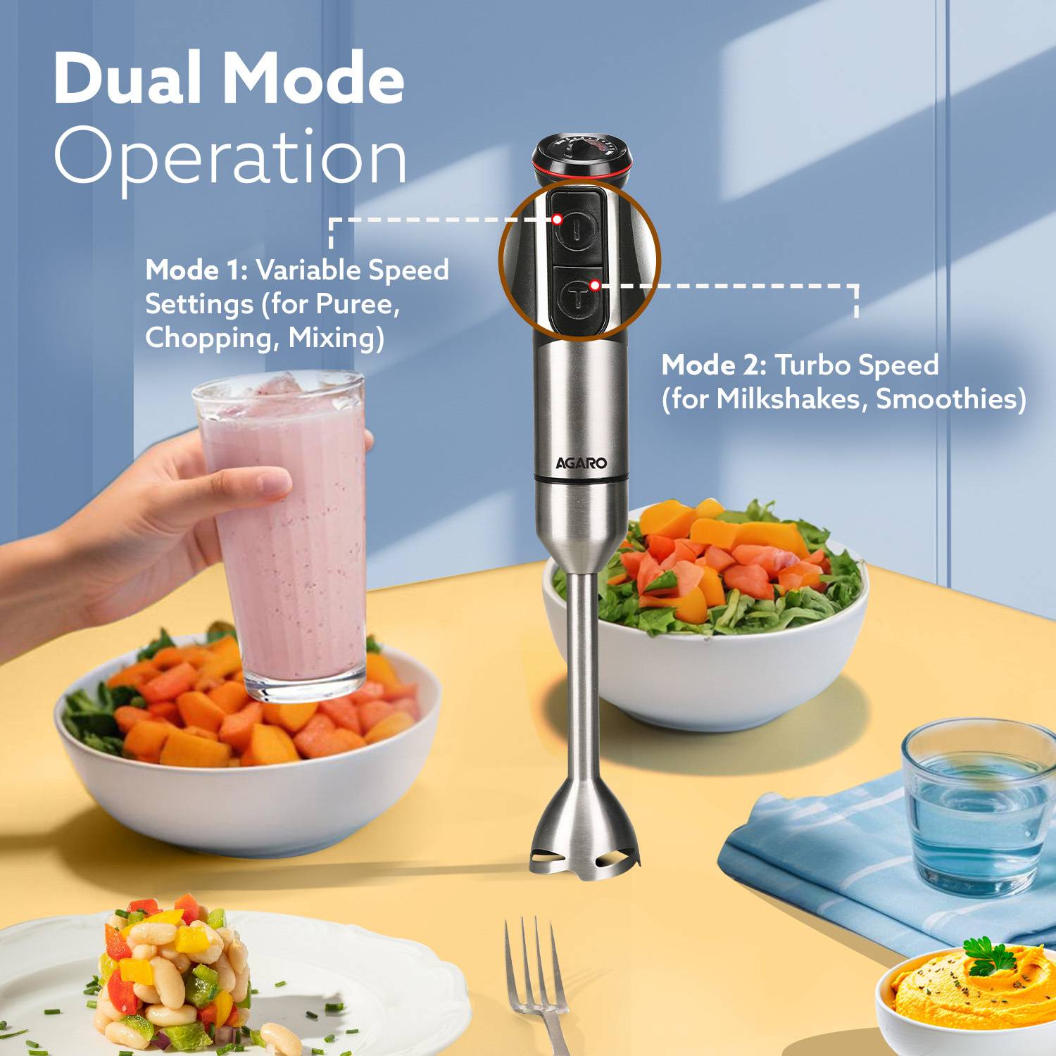AGARO 1000W Silver Hand Blender, Chopper - Image 4