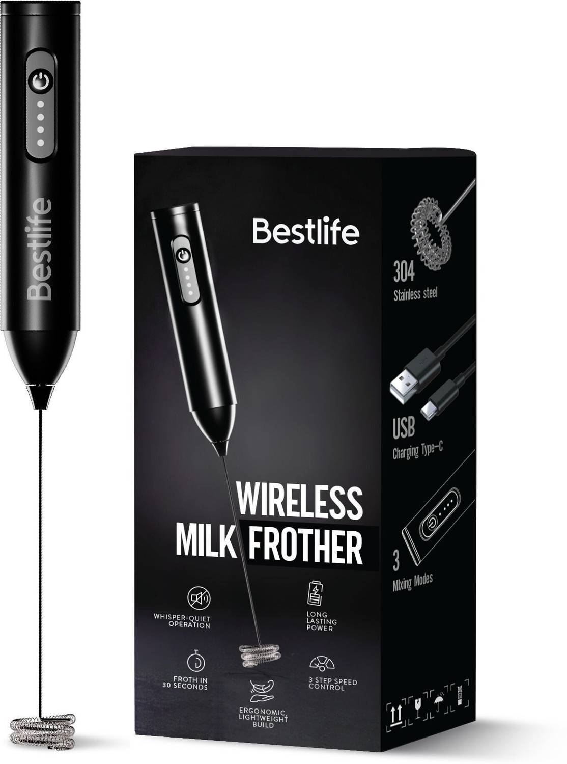 Bestlife 50 W Black Hand Blender (USB Electric Frother with 3 Spe...mo