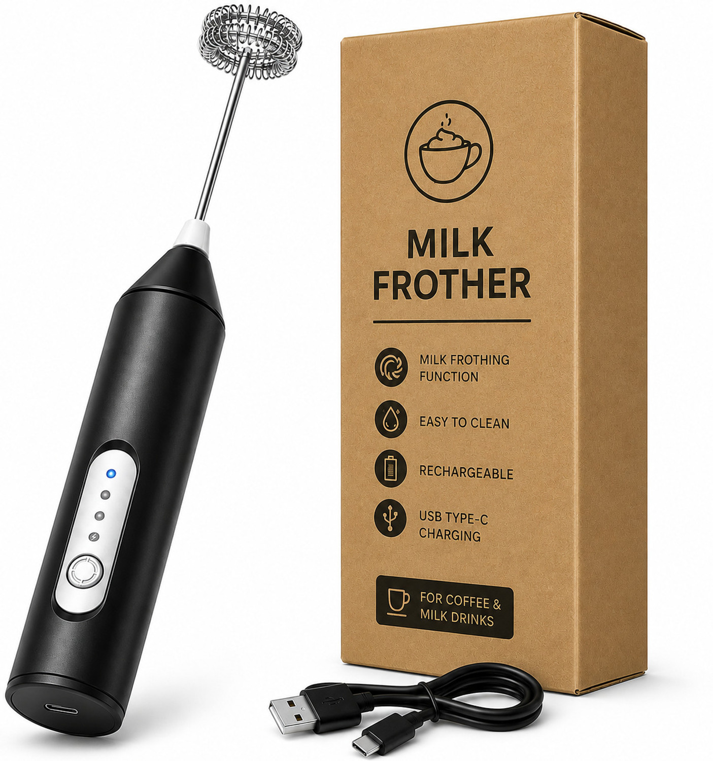 Image of FINIFAB Electric Milk Frother Steel Spiral Whisk