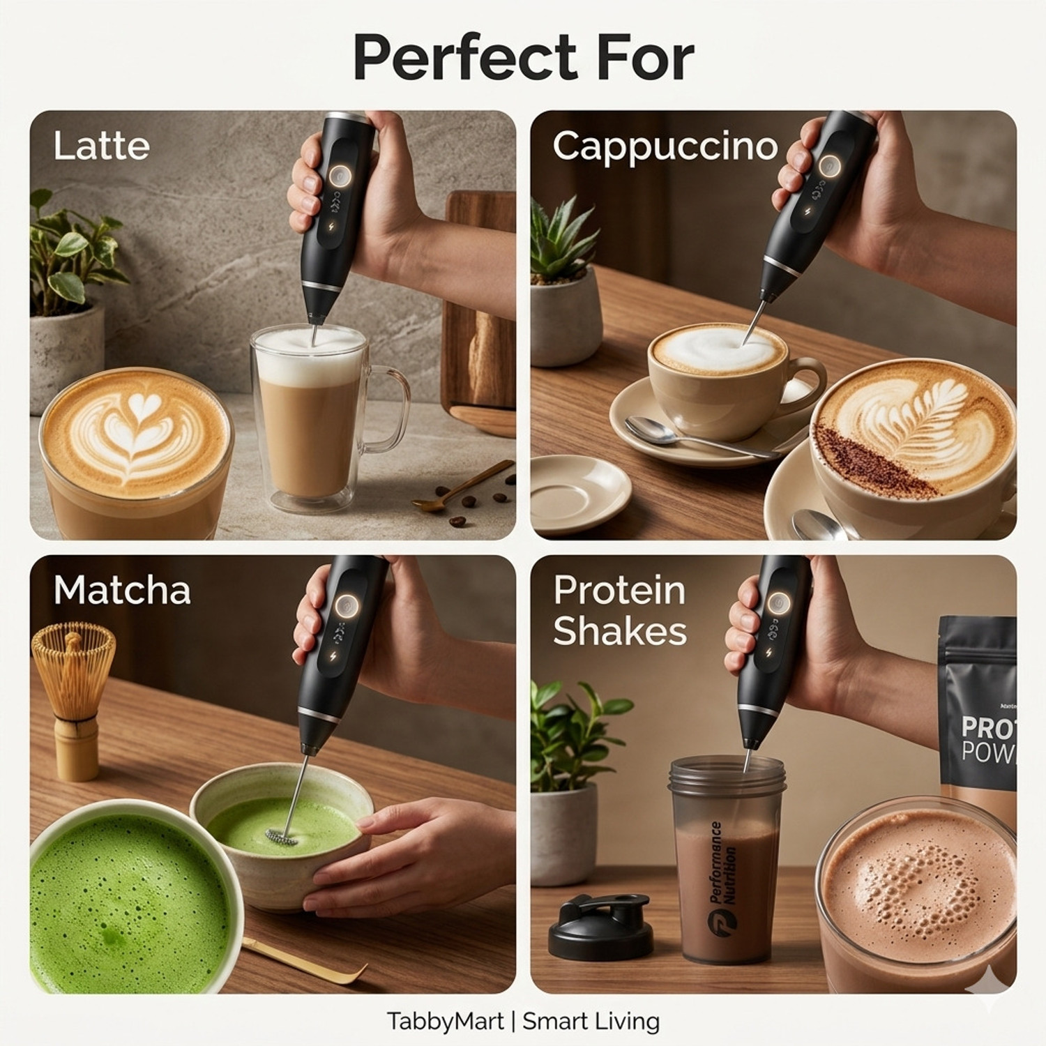 Image of Tabbymart 50 W Rechargeable Milk Frother & Egg Beater, 3-Speed USB Coffee Mixer, Black Electric Whisk