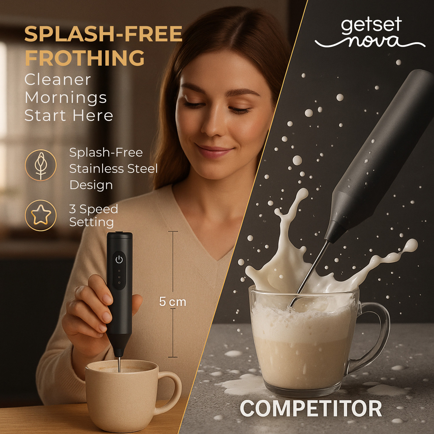 Image of GetSetNova 50 W Black, Coffee Blender, Coffee Frother, Coffee Beater Electric Whisk, Stand Mixer, Hand Blender