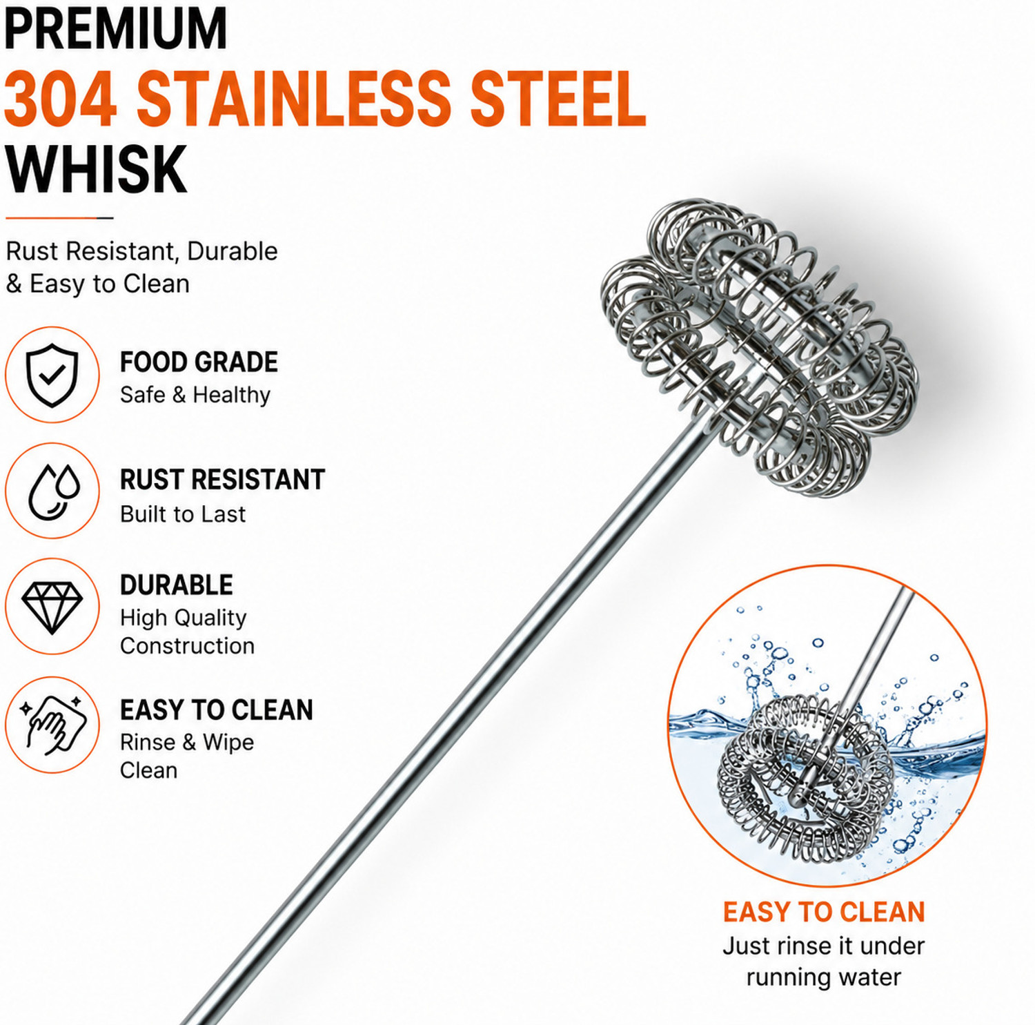 Image of FINIFAB Electric Milk Frother Steel Spiral Whisk