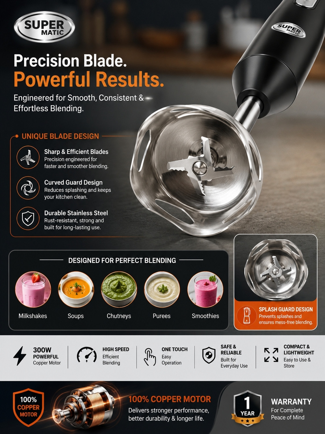Image of SUPERMATIC 300 W Black Hand Blender