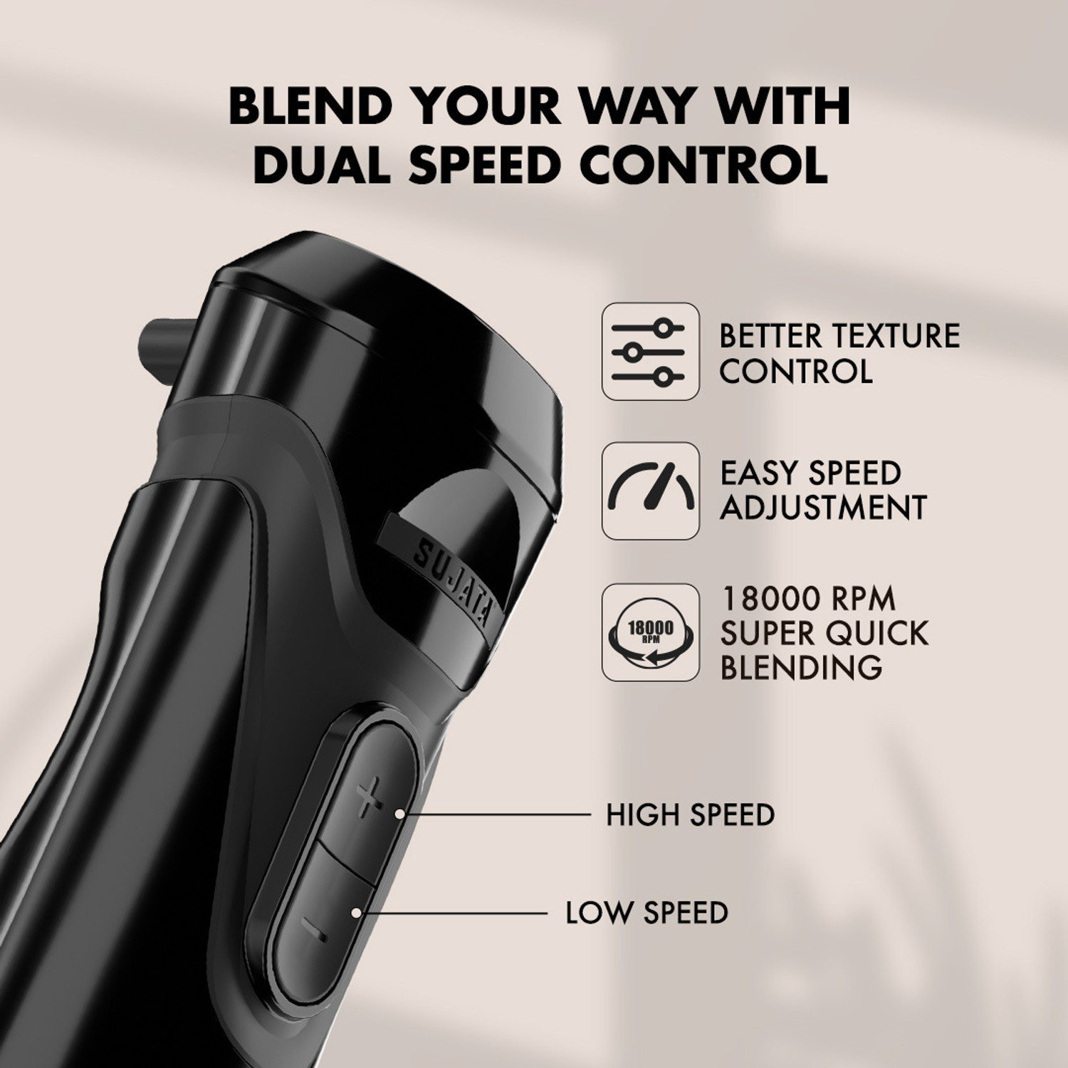 Image of SUJATA 600 W Black Hand Blender (Blendstick-Dual speed)