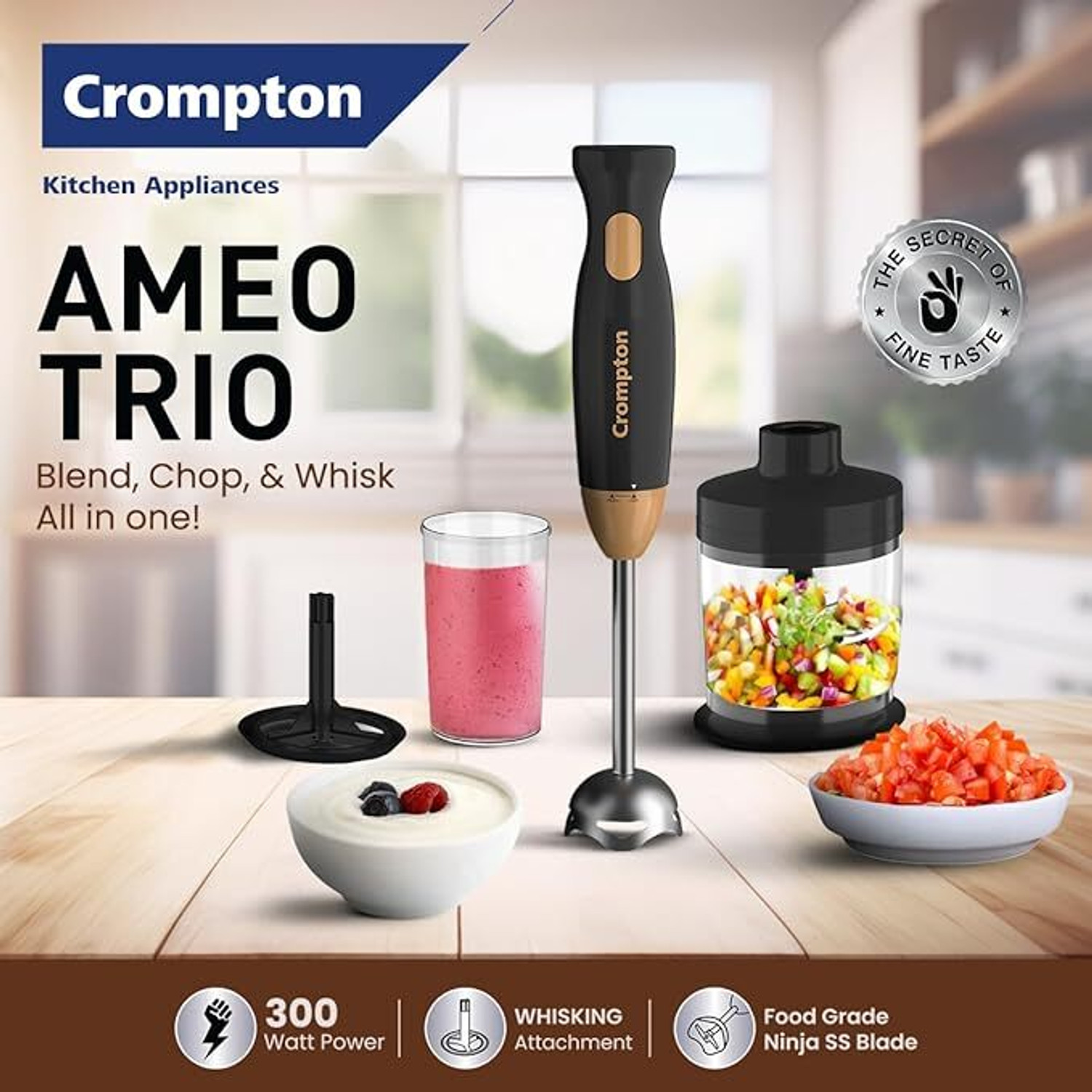 Image of Crompton 300 W BLACK & GOLD Hand Blender