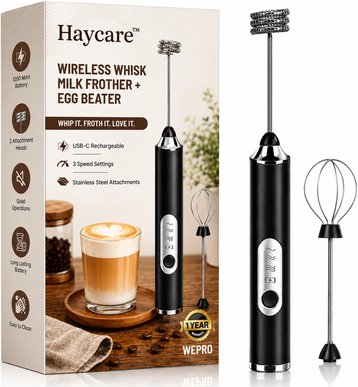 Image of Haycare 50 W Black Hand Blender, Electric Whisk, Stand Mixer