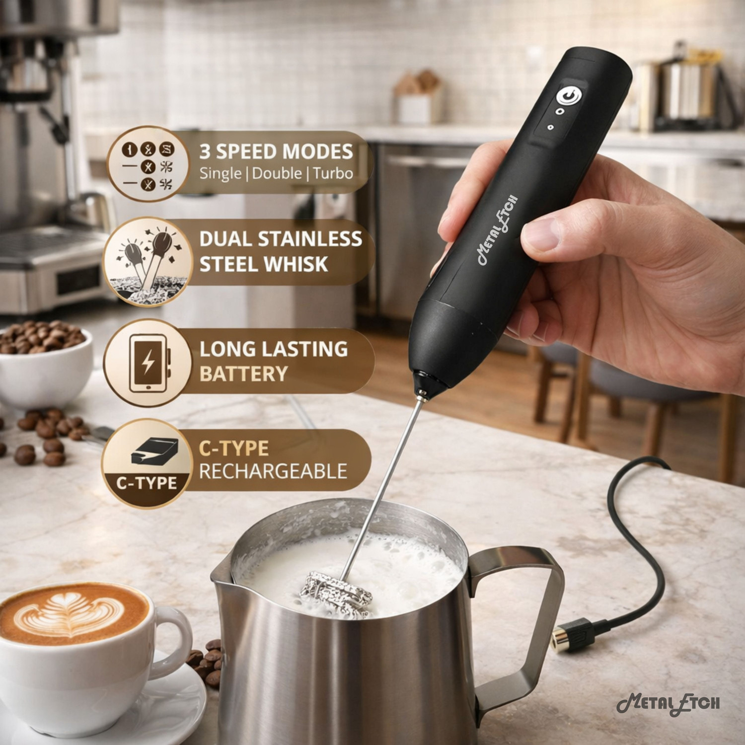 Image of Metal Etch 50 W Black Hand Blender, Electric Whisk, Stand Mixer