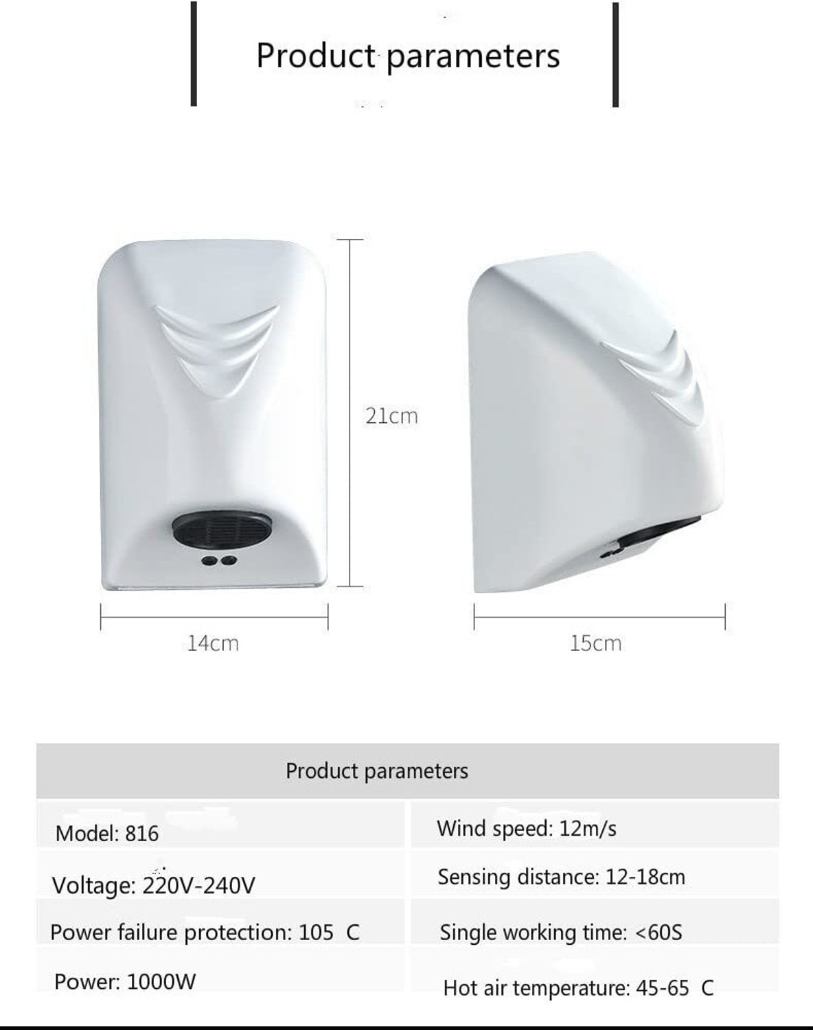 Image of SARCOFT Automatic Hand Dryer High Speed Touch Less Sensor for Home, Hotel Commercial Use Hand Dryer Machine