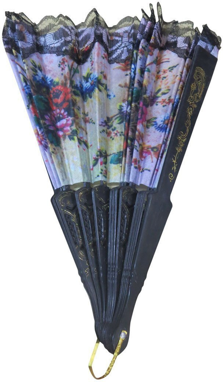 Image of VKT Foldable Floral Print Black Hand Fan