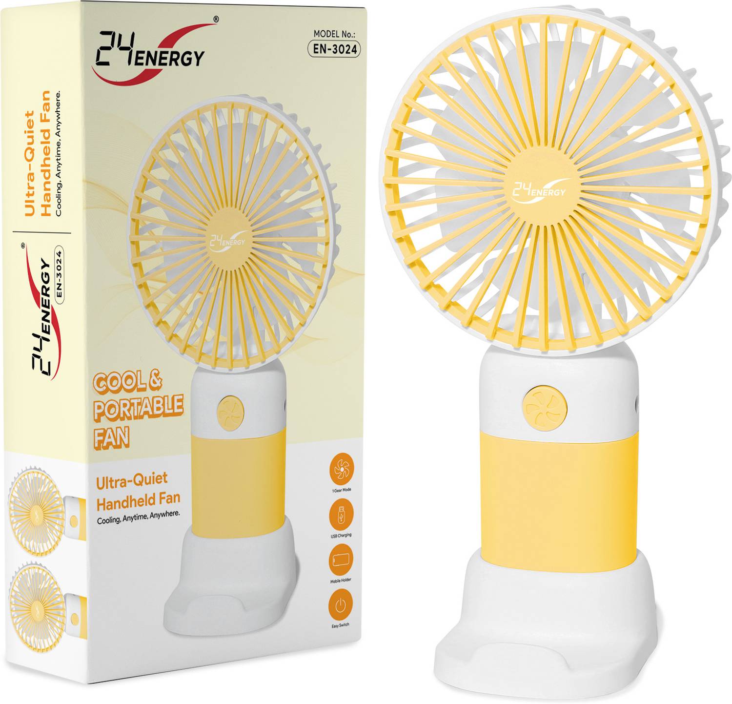 24 ENERGY Solid Yellow Hand Fan