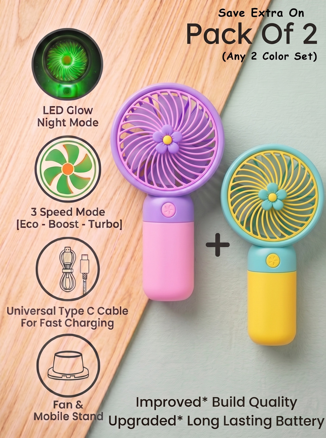 Image of Soumaya - Simply the best Self Design Pink, Green Hand Fan