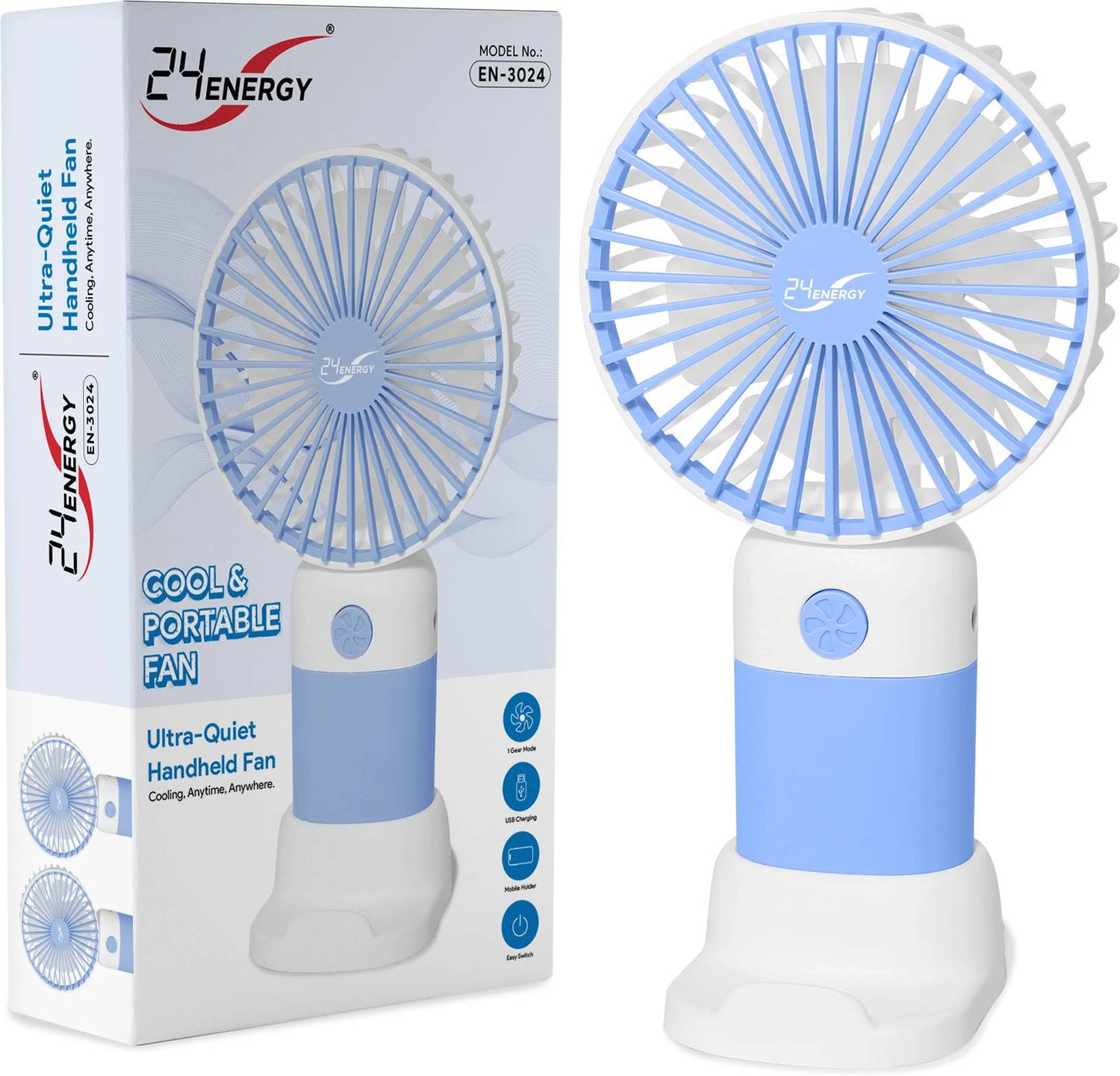 24 ENERGY Solid Blue Hand Fan