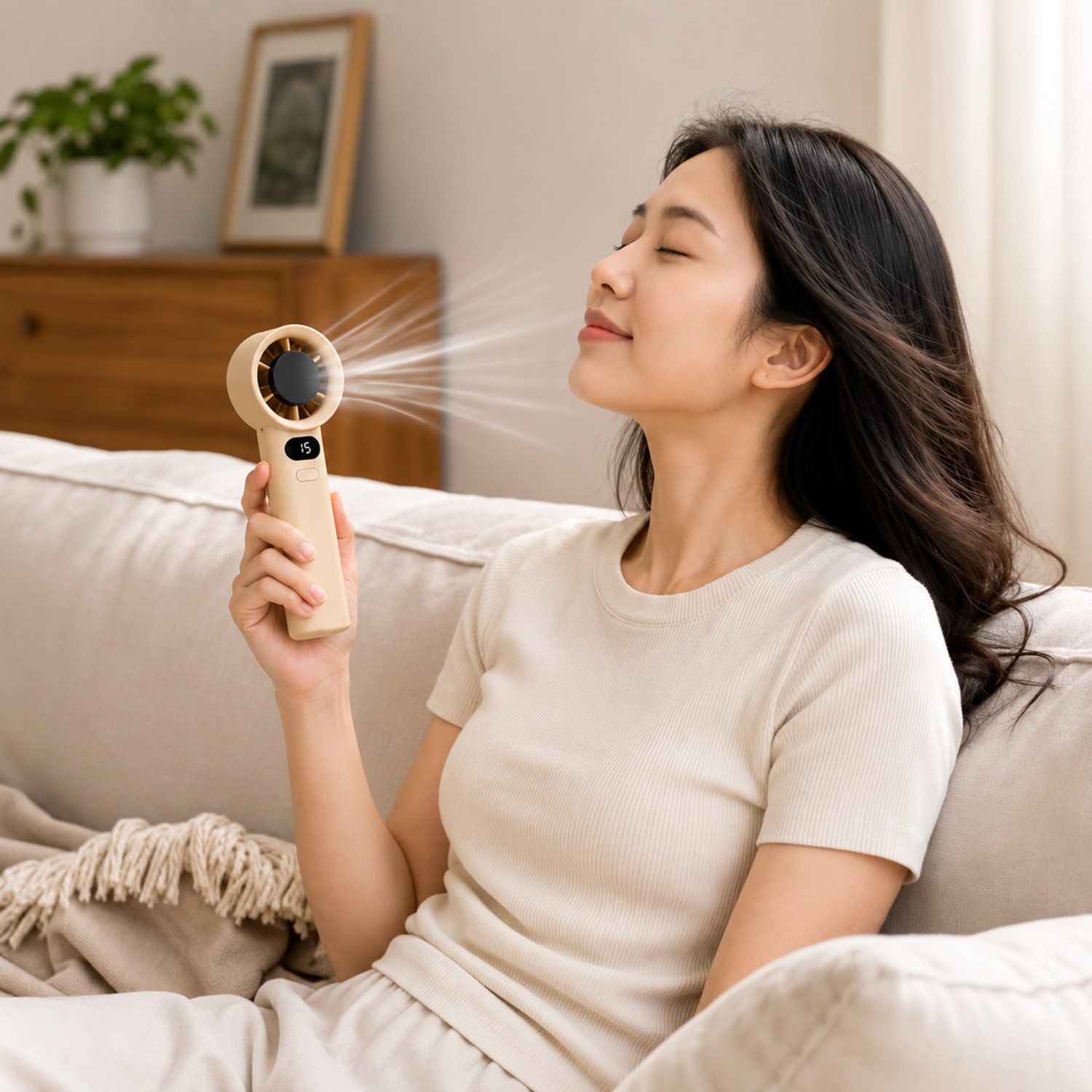 Image of NEXONA Solid Beige Hand Fan
