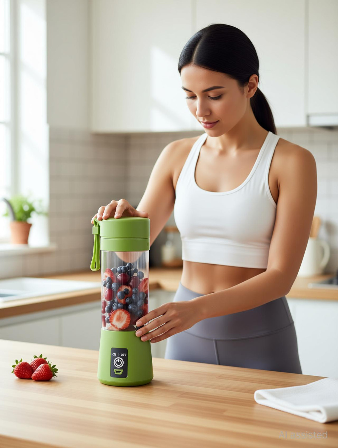 Image of Homzeyhub Plastic, Steel USB Electric Blender Juicercup Rechargeable 6 blade Plastic Fruit Juicer Grinder Hand Juicer