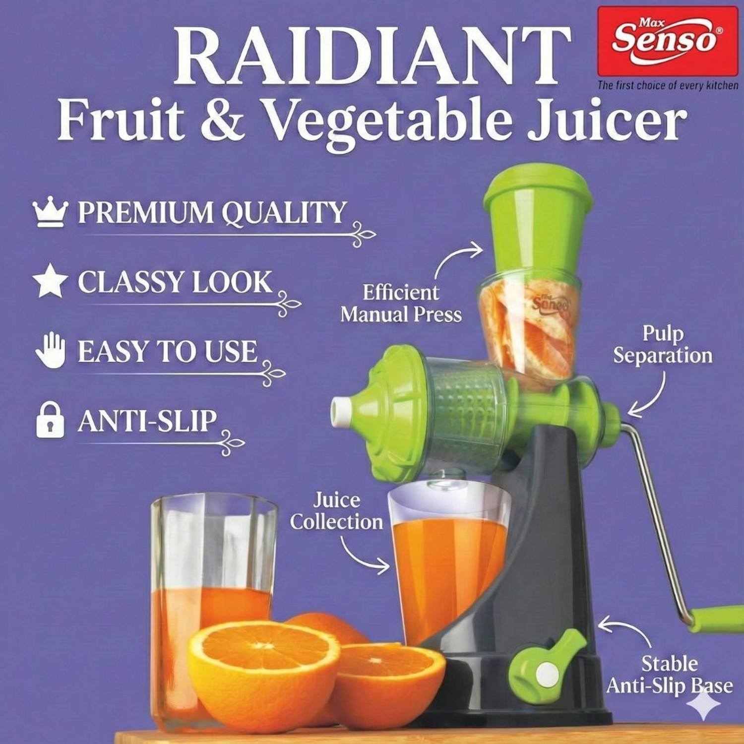 Image of Max Senso Plastic Fruit & Vegetable Juicer 100% Juice Juicer With Steel Handle Hand Juicer
