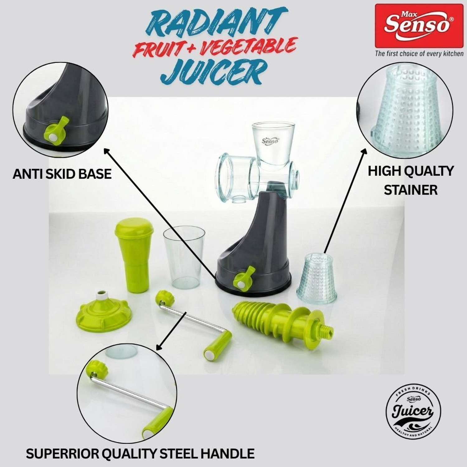 Image of Max Senso Plastic Fruit & Vegetable Juicer 100% Juice Juicer With Steel Handle Hand Juicer