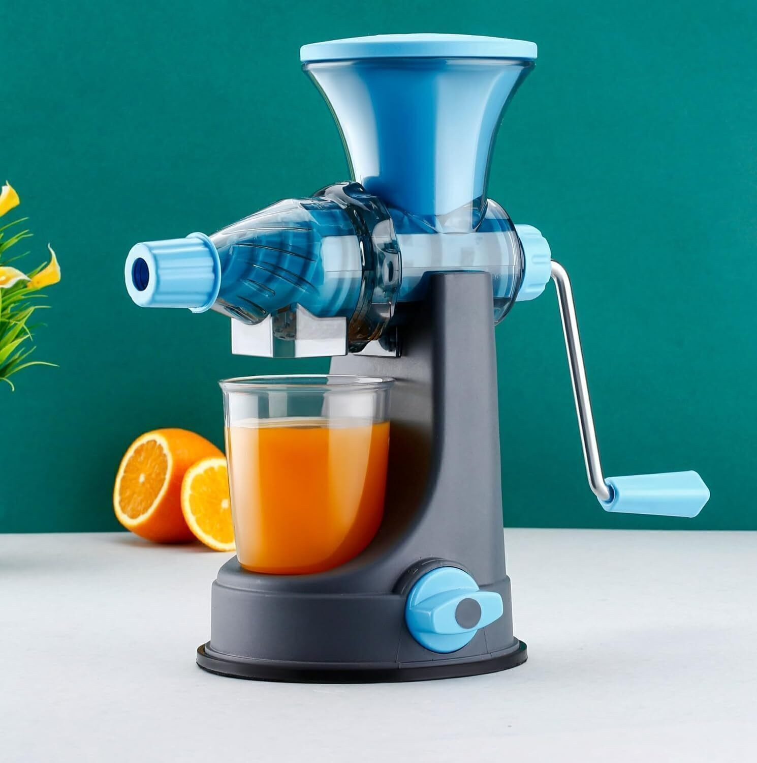 Image of SEQUENCE Plastic Plastic Fruit Juicer Juice Making Machine with Steel Handle, Green Hand Juicer Hand Juicer