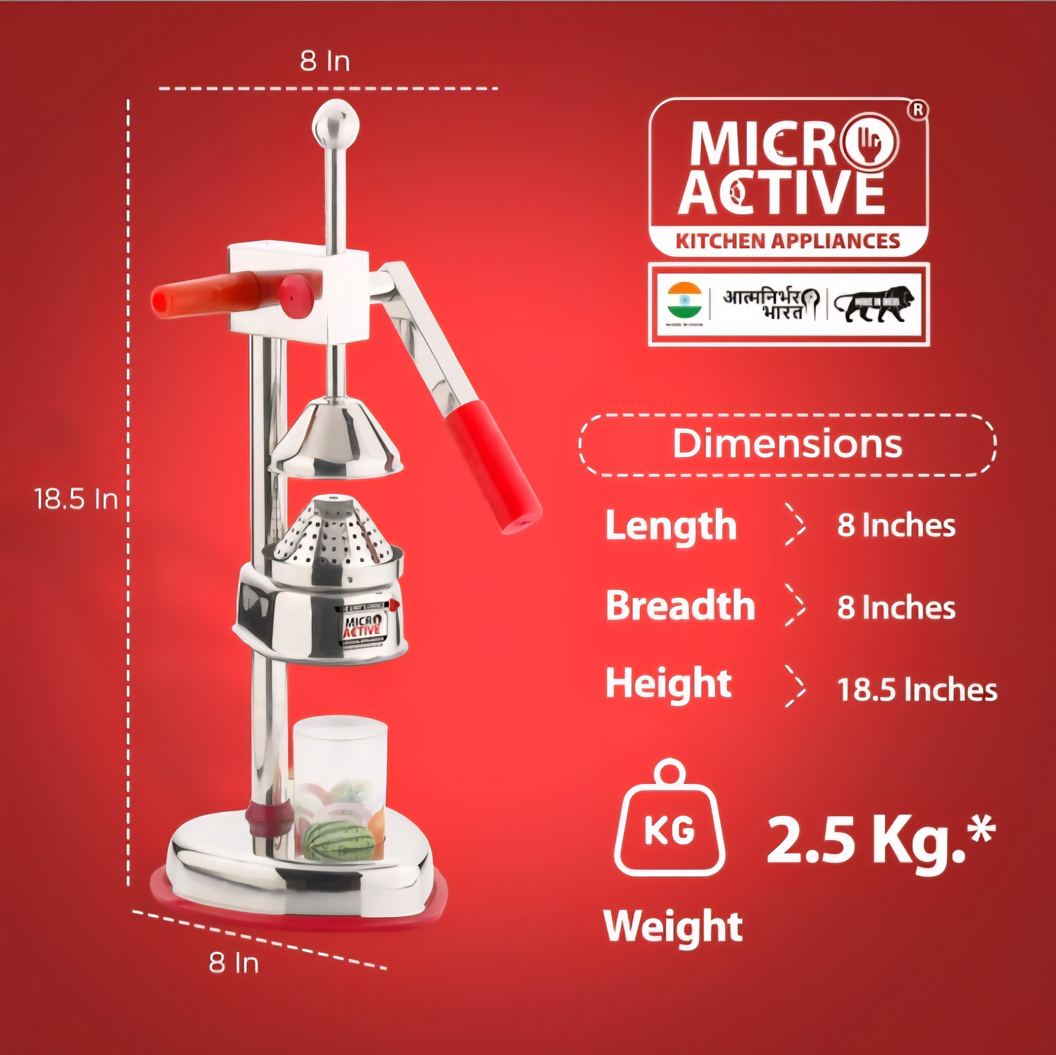 Image of MICROACTIVE Steel SS304 Manual Handpress Orange Juicer Hand Juicer