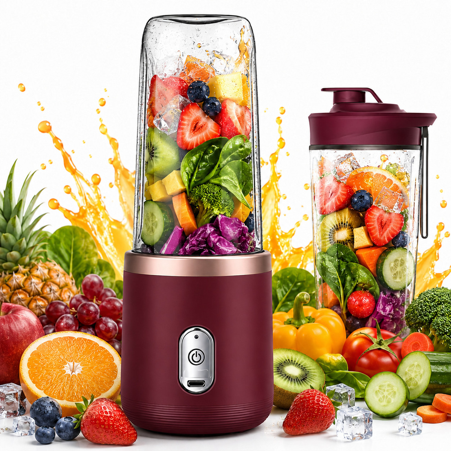 Image of Luranol Plastic Electric Portable Juicer Mixer Grinder Mini Smoothie Maker Jar,4 Blades,3 Gears Hand Juicer