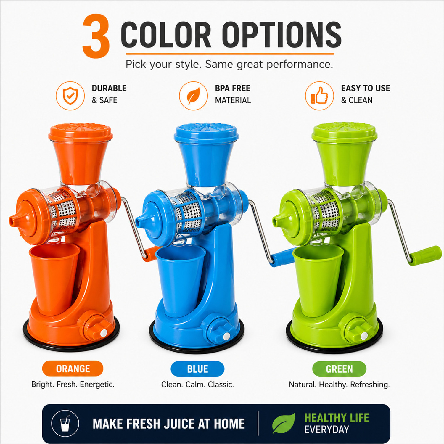 Image of Mighty Kitchen Plastic, Steel Mighty Kitchen Fruit Juicer with Suction Base Hand Juicer