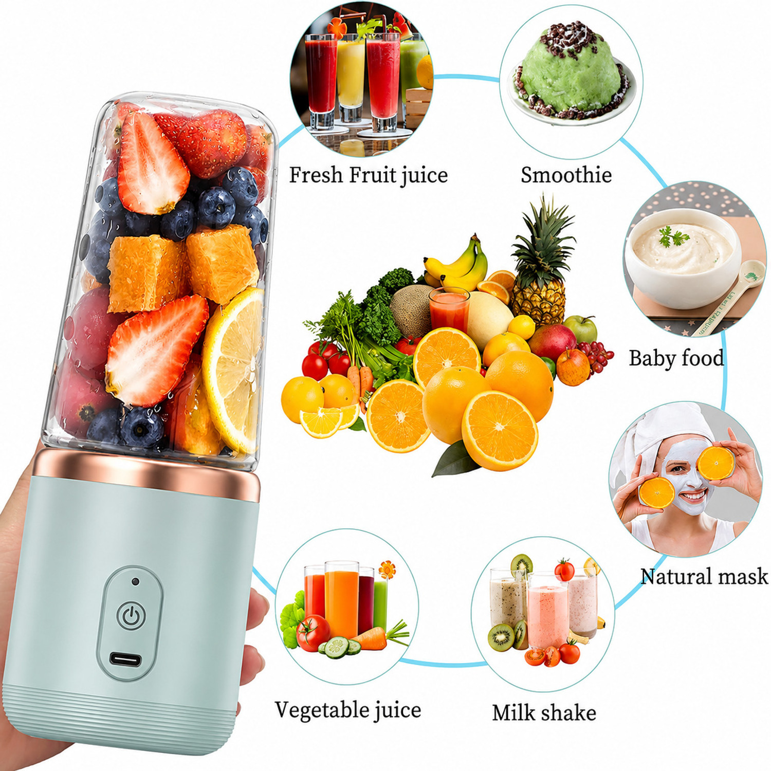 Image of Tazomi Portable USB Rechargeable Juicer Blender Mini Smoothie Maker Bottle 105 W Juicer