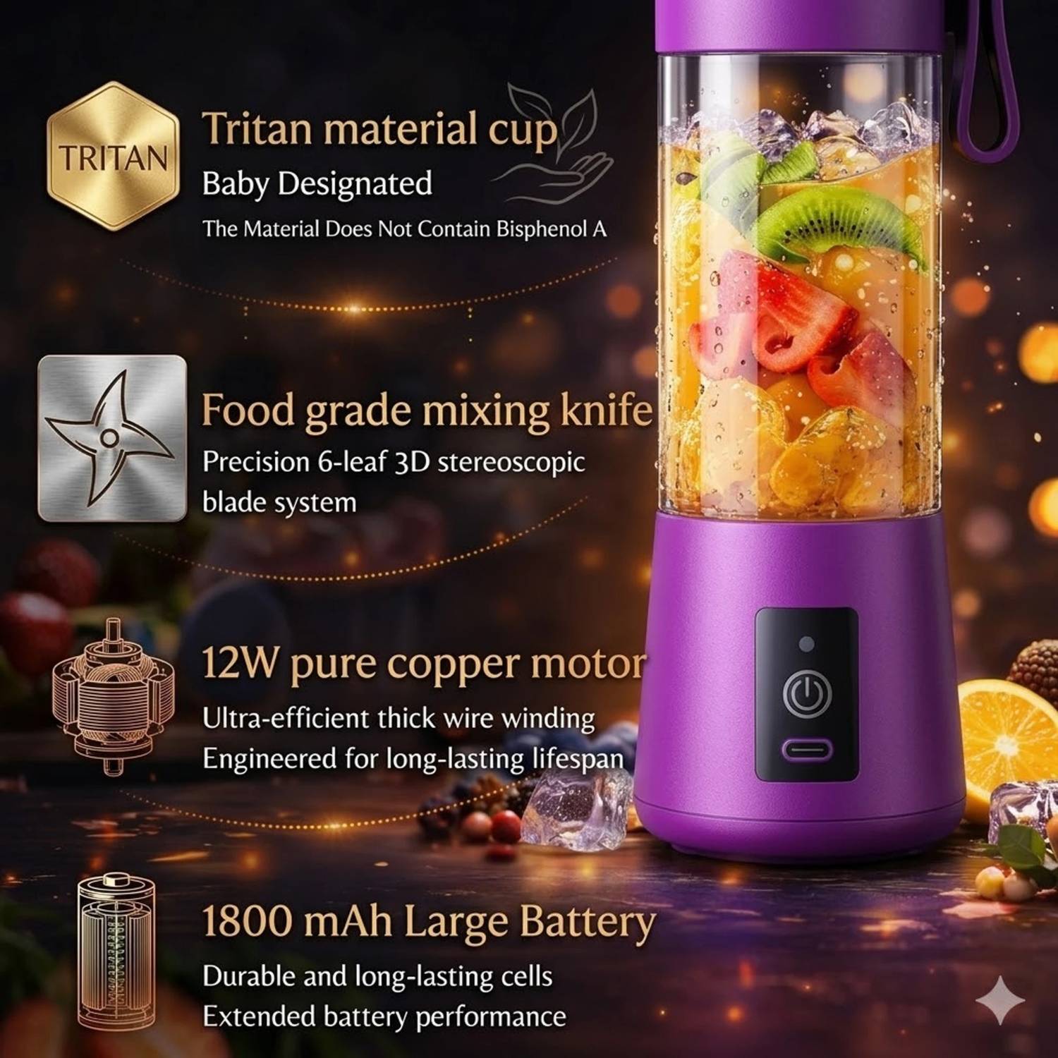 ZIVO 6 Blade Portable USB Blender Juicer - Image 3