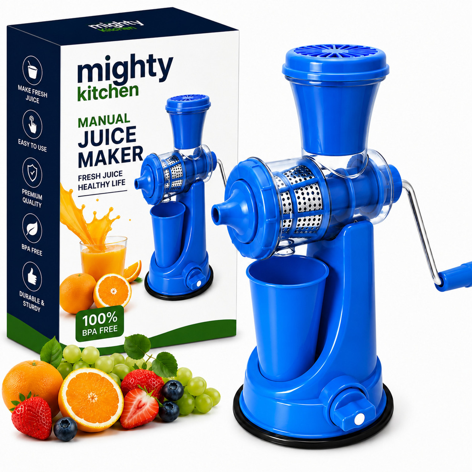 Image of Mighty Kitchen Plastic, Steel Mighty Kitchen Fruit Juicer with Suction Base Hand Juicer