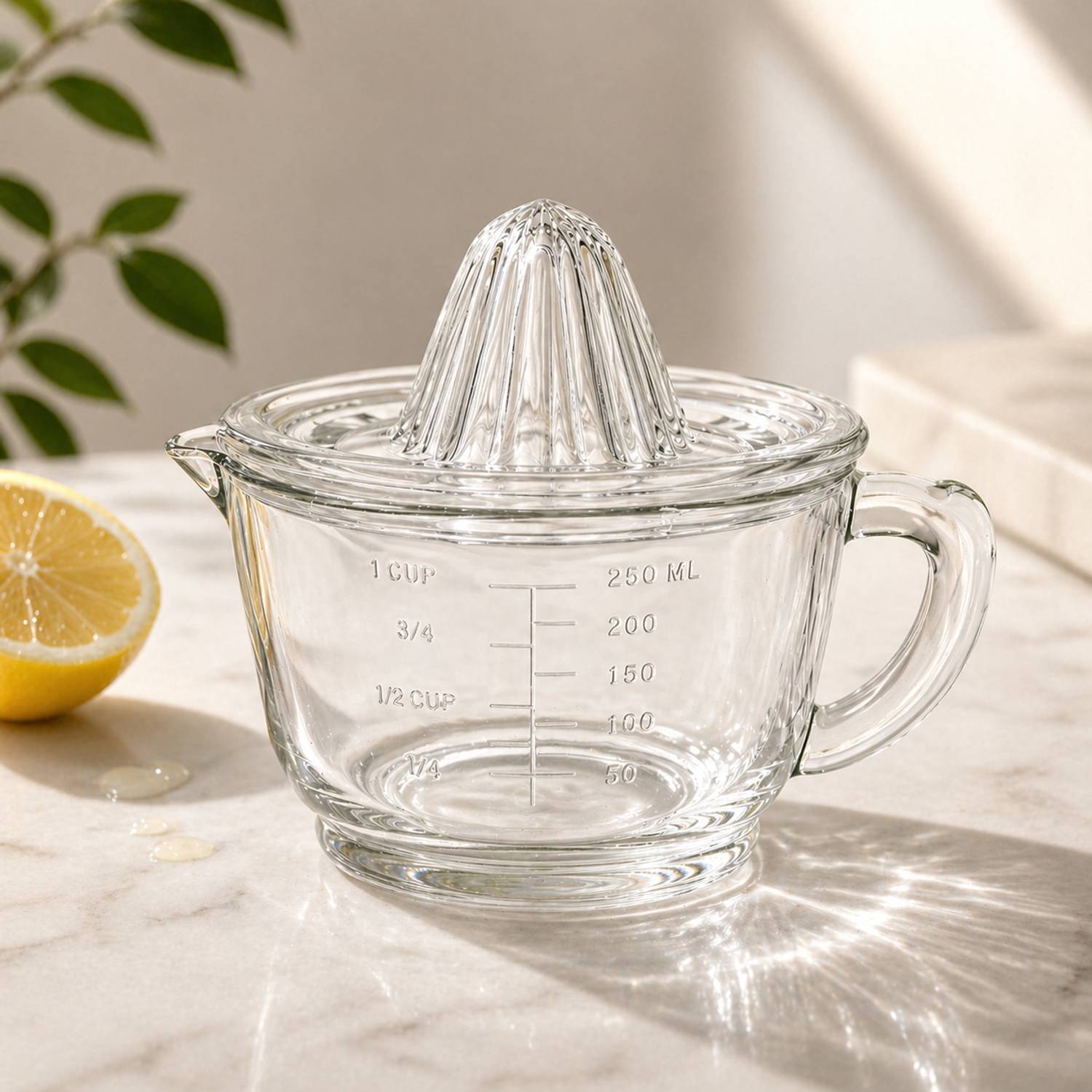 7 RAYS LIVING Glass Hand Juicer with Measurement Scale 500ml | Lemon Orange Mosambi Citrus Squeezer Hand Juicer