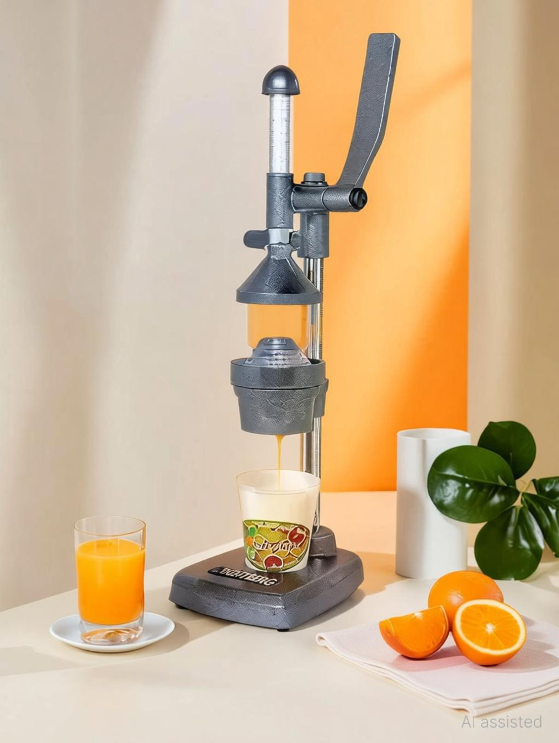 Image of BRIGHTBERG Aluminium Hand Pressure Juicer /Fruits Juicer /Vegetable Juicer /Manual Hand Juicer | Himalayan Aluminum Hand Press Citrus Juicer with hand grip, All Metal body Big, Silver, powder coated Hand Juicer