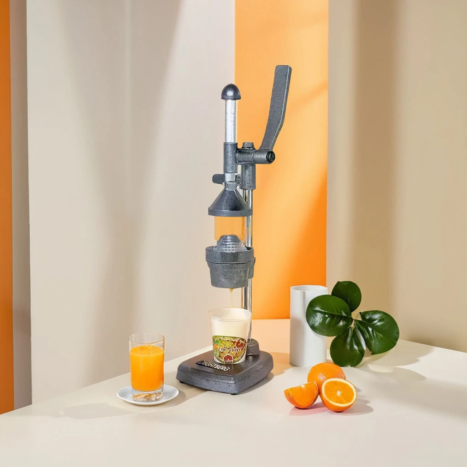 Image of BRIGHTBERG Aluminium Hand Pressure Juicer /Fruits Juicer /Vegetable Juicer /Manual Hand Juicer | Himalayan Aluminum Hand Press Citrus Juicer with hand grip, All Metal body Big, Silver, powder coated Hand Juicer