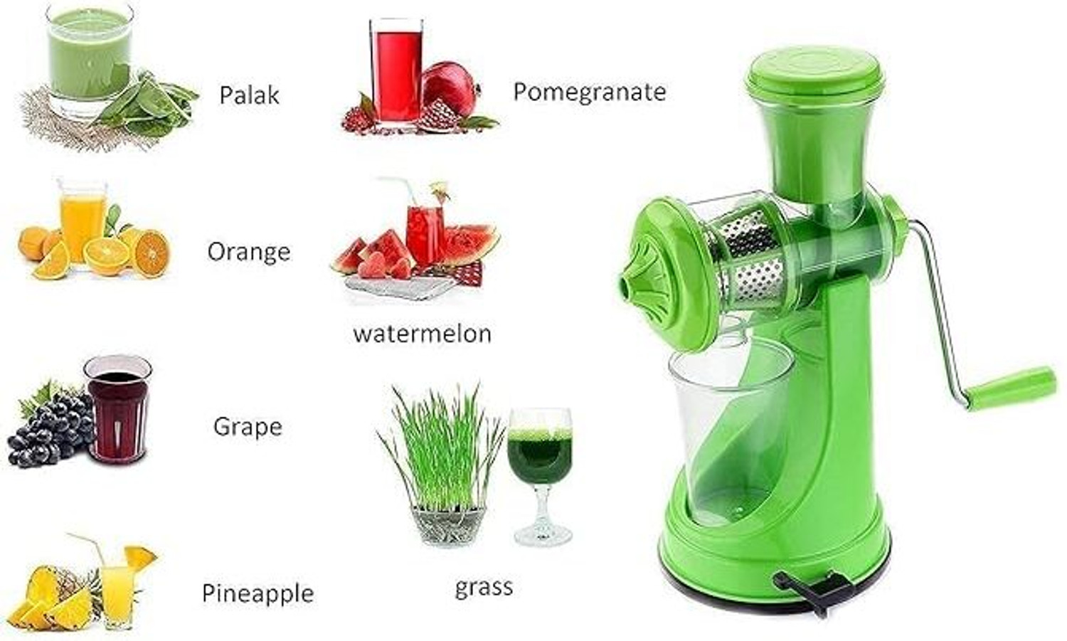 Image of Zubix Steel Plastic Fruit Juicer Juice Making Machine with Steel Handle, Green Hand Juicer