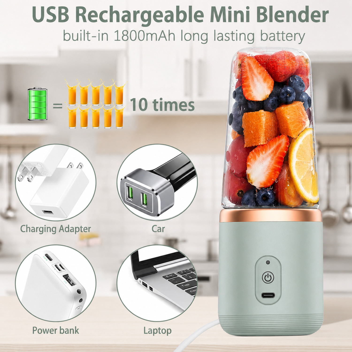 Image of Tazomi Portable USB Rechargeable Juicer Blender Mini Smoothie Maker Bottle 105 W Juicer