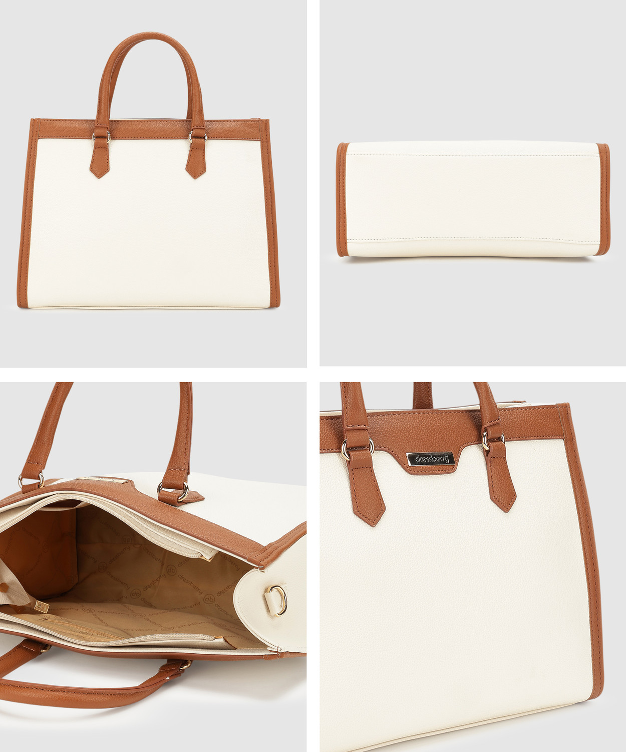 Image of Dressberry Women White, Tan Hand-held Bag