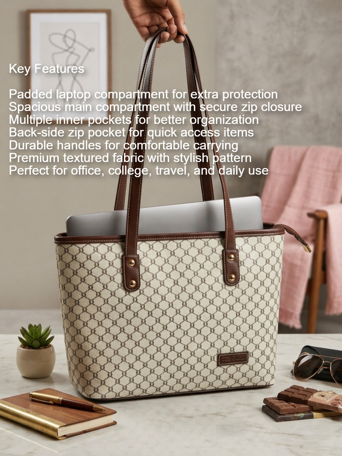 Image of s.p. pearls Women Brown, Beige Tote