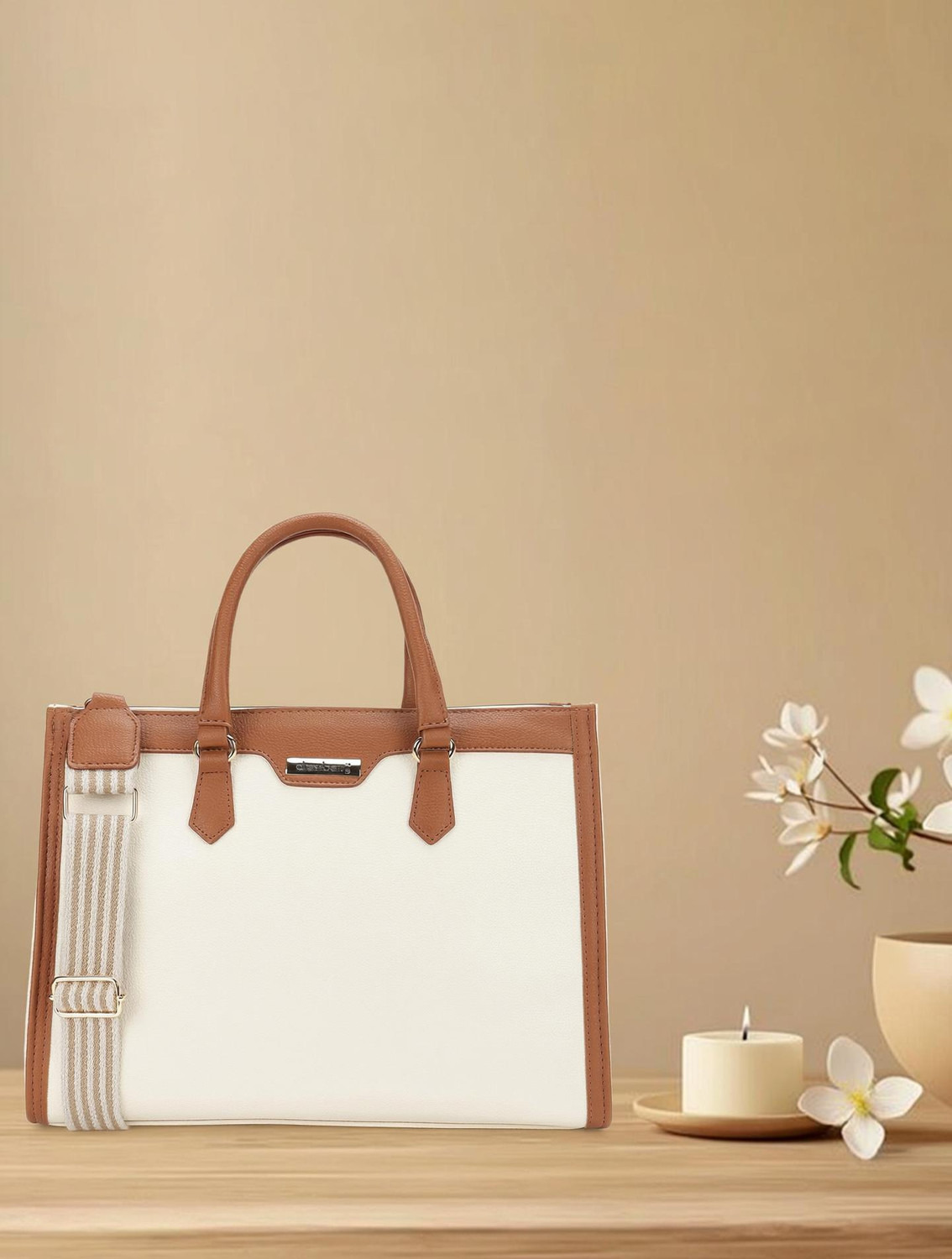 Image of Dressberry Women White, Tan Hand-held Bag