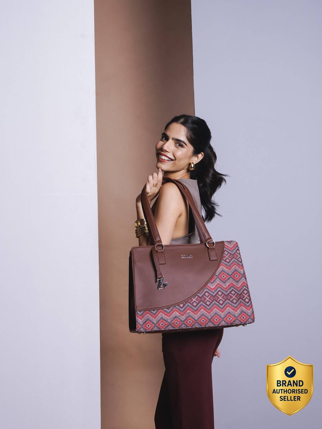 ZOUK Women Tan Tote - Image 1