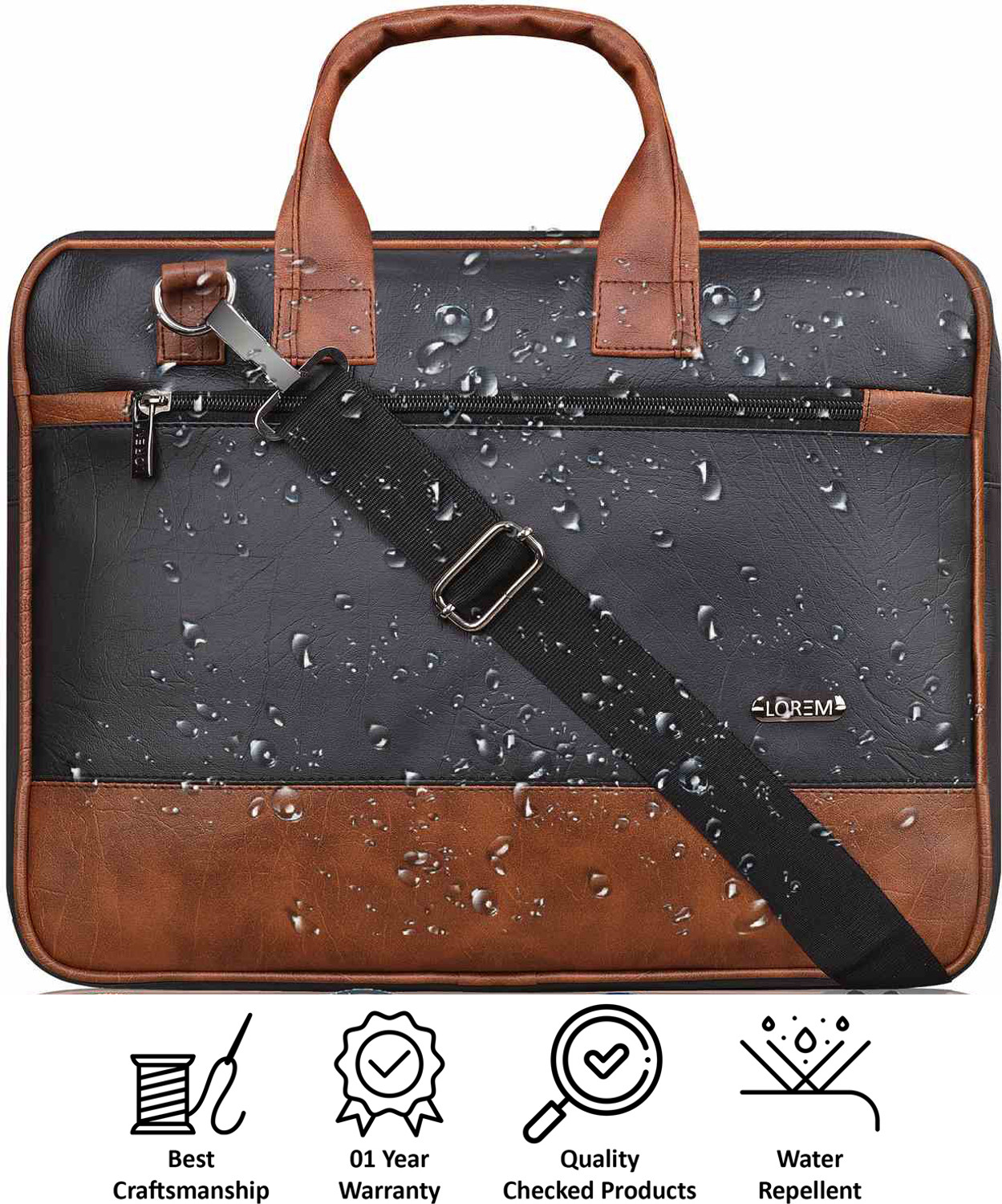 Image of AAURUBIS ENTERPRISE Black & Tan Color Faux Leather 10L Office Laptop Bag For Men & Women BG32 Waterproof Messenger Bag