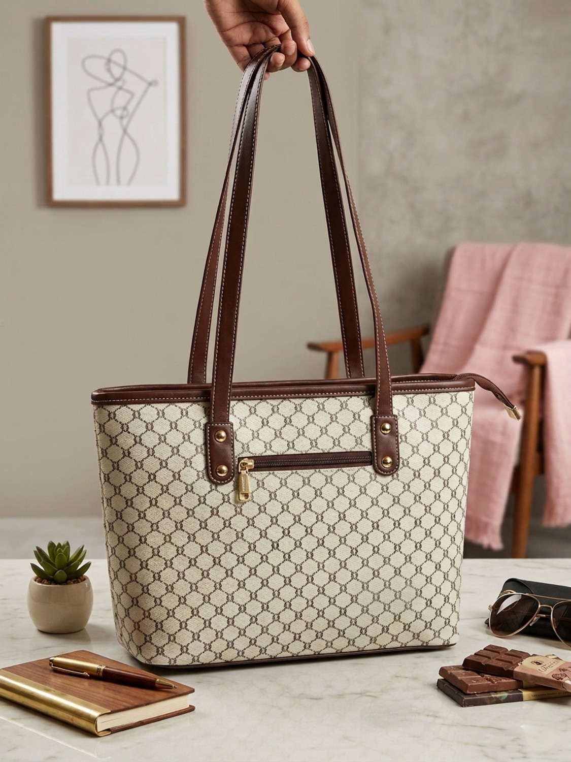 Image of s.p. pearls Women Brown, Beige Tote