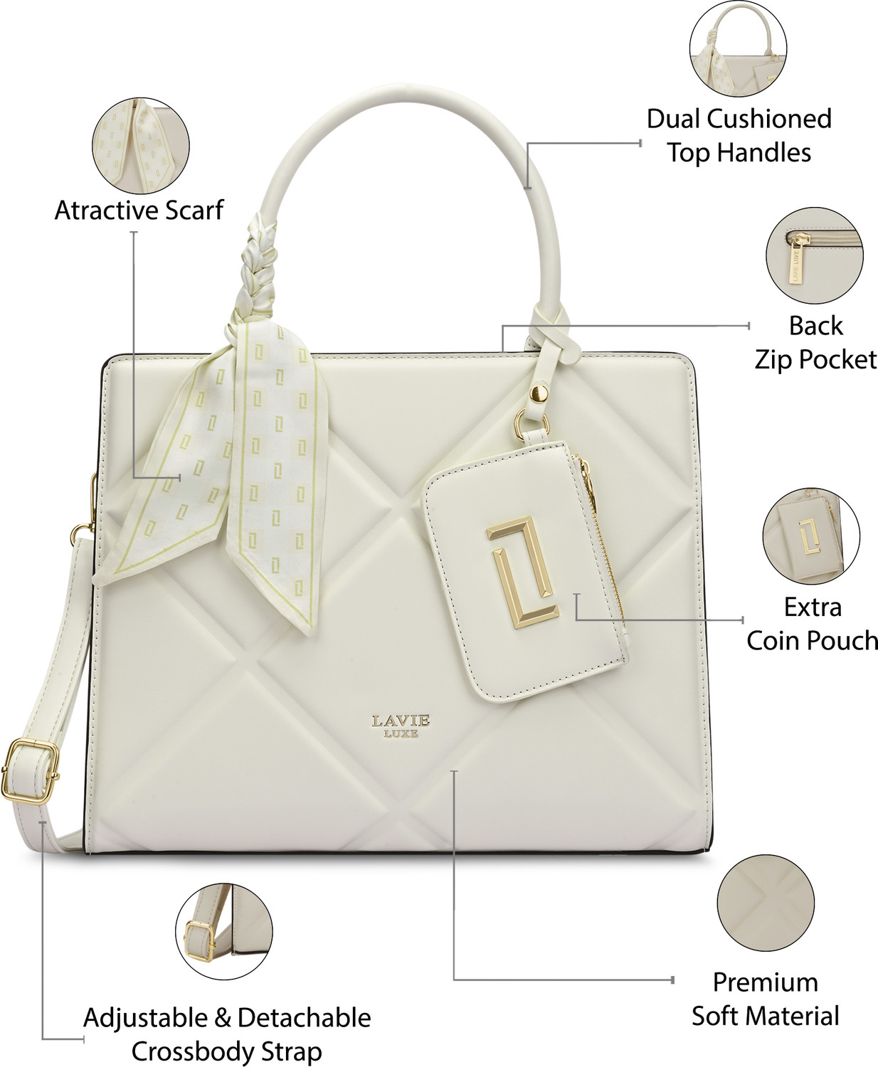 Image of Lavie Luxe Women White Satchel