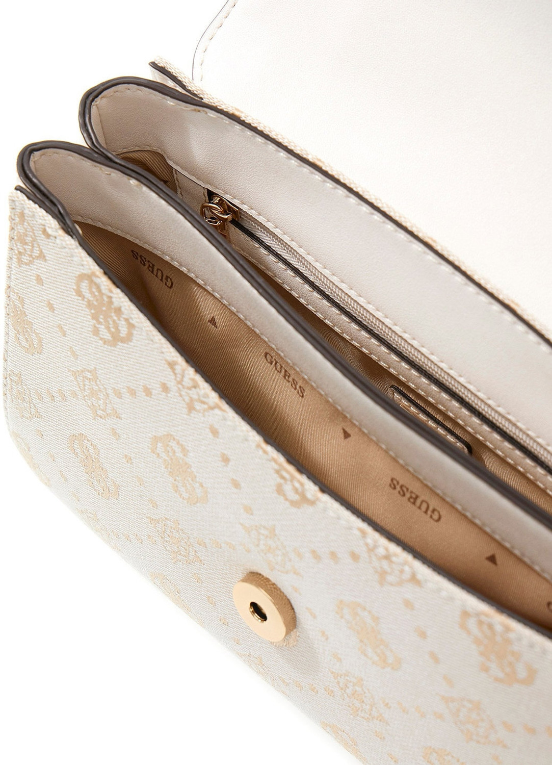Image of GUESS White Women Shoulder Bag Melinda Logo Top Handle Flap
