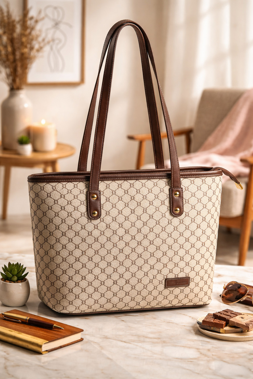 Image of s.p. pearls Women Brown, Beige Tote