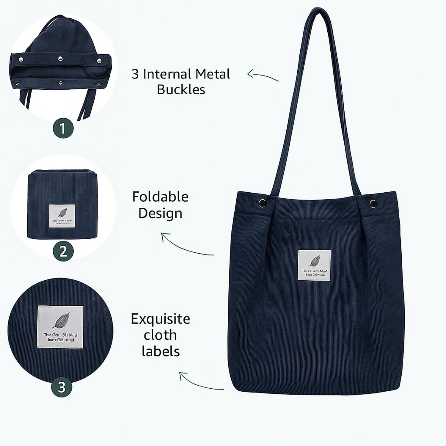 LYROVO Blue Tote Women Corduroy Shoulder Tote Bag for Work Beach