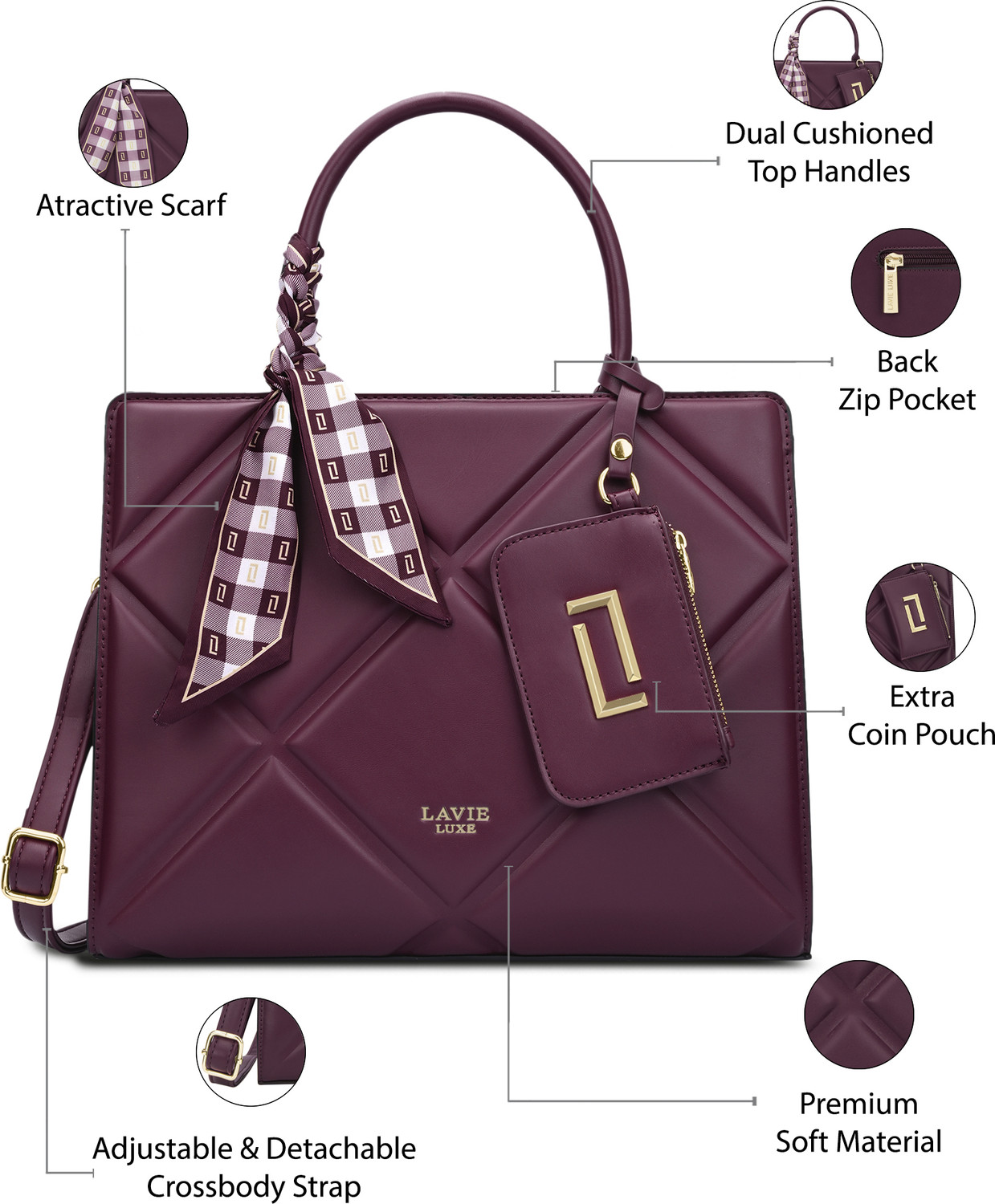 Image of Lavie Luxe Women Purple Satchel