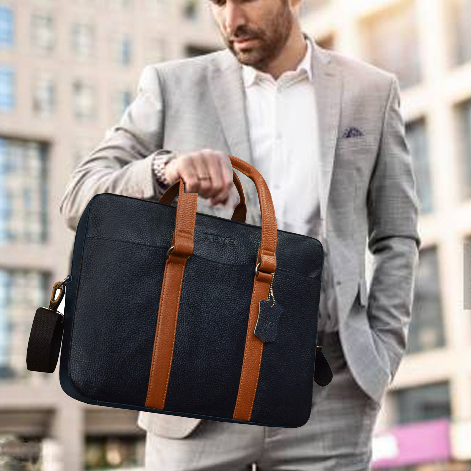 Image of ABYS Men & Women Blue, Tan Messenger Bag