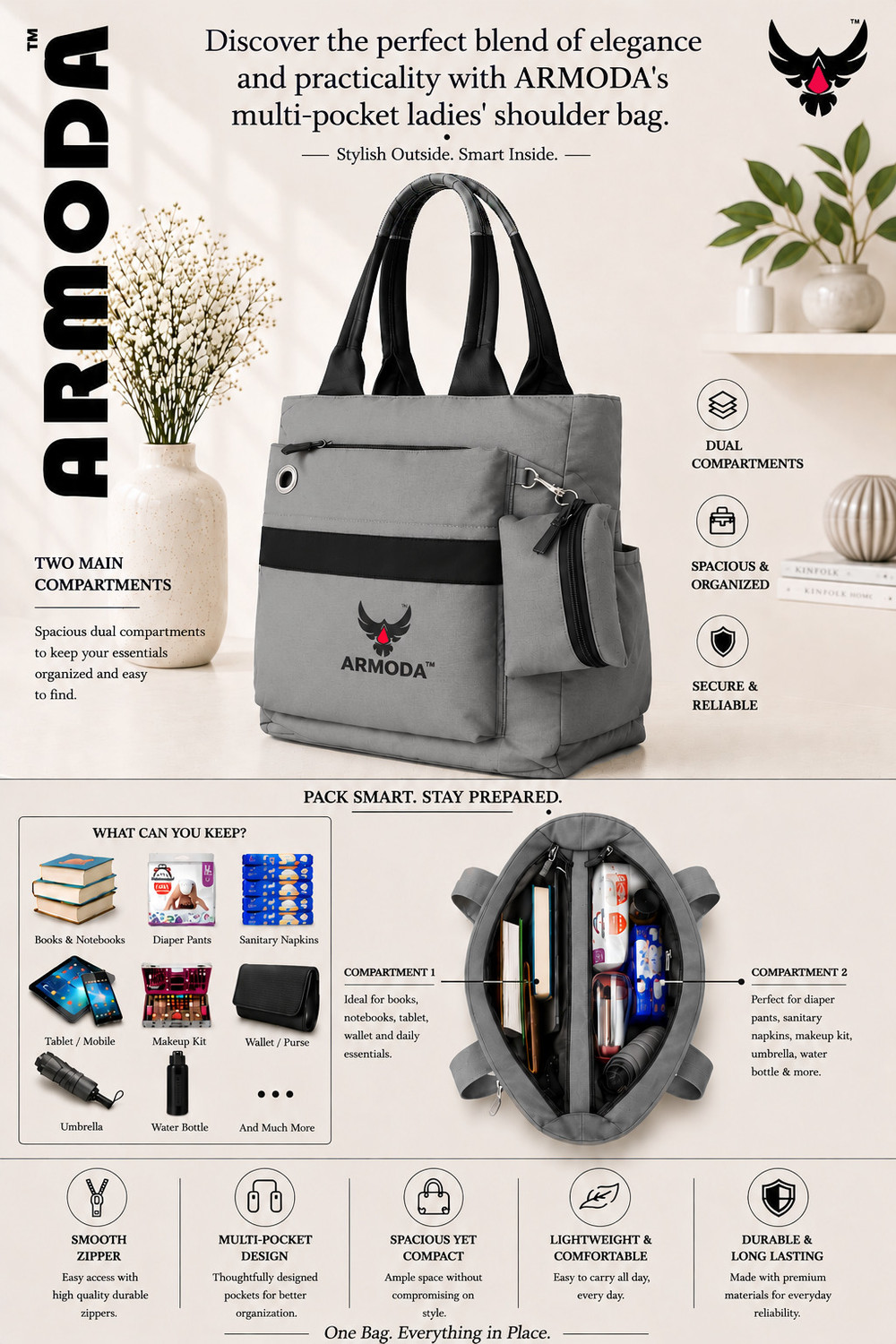 Image of ARMODA Women Grey Shoulder Bag