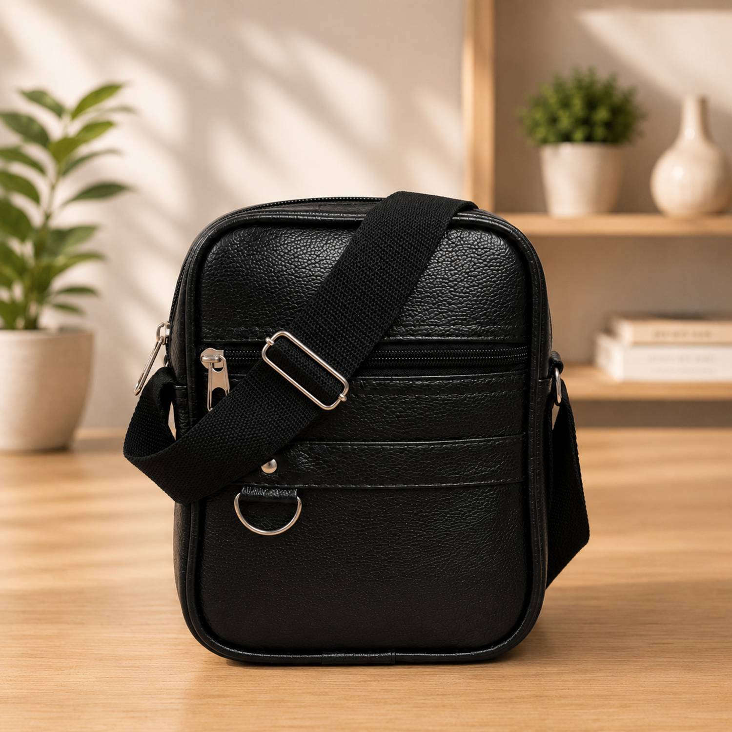 ATEEF Black PU Leather Crossbody Sling Bag - Image 1