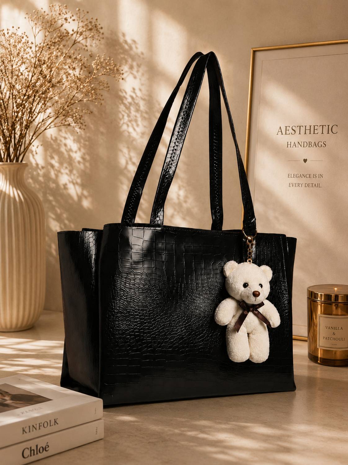 Aesthetic Handbags Women Black Tote
